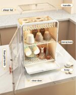 U-HOOME Dish Drying Stand Cabinet, Large Dustproof Nursing Baby Bottle Drying Rack Storage Box Organizer with Door,Kitchen Storage Shelf for Drinking Glass Bottle Bowls Mugs - Image 3