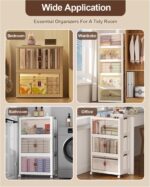 SKY-TOUCH 5 Layer Collapsible Storage Bins, Stackable Plastic Storage Cabinet with Wheels, Dual Opening Storage Box with Magnetic Doors for Home, Living Room, Office, Closet, 60x36x176cm, White - Image 3