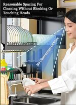 Heavy Duty Over The Sink Dish Drying, 3 Tier Metal Over The Counter Dish Drying Rack with Dust-Proof Cabinet, Height Large Drainer with Utensil Holder for Kitchen(Black) - Image 5