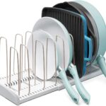 Youcopia Storemore Expandable Cookware Rack Adjustable Pan Organizer for Kitchen Cabinet Storage, Made from Durable Plastic and Steel, White - 50138