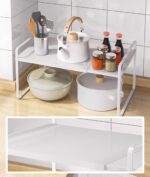 U-HOOME Expandable Countertop Organizer Shelf , Cupboard Stand Kitchen Spice Rack,Cabinet Pantry Shelf, Organization and Storage For Kitchen Bathroom (White) - Image 9