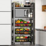 【5-Tier Rolling Storage Rack】Metal Utility Shelf with Wheels, Multi-Purpose Standing Shelf Organizer for Kitchen, Pantry, Laundry Room, Closet, Bedroom