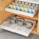 Pull Out Cabinet Organizer, Expandable Drawer Organizer, Pot and Pan Organizer for Under Cabinet, Pantry Kitchen Organizers and Storage Pan Organizer Storage Drawers (White, Expandable 42-68cm)