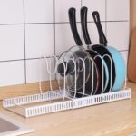 Expandable Pot and Pan Organizer for Cabinet with 10 Dividers, Adjustable Pots and Pans Organizer Rack Pan Lid Cookware Organizers and Storage (White) - Image 8