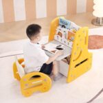 AM ANNA Kids Art Easel with Stool, 3 in 1 Double-Sided Magnetic Dry Erase Board and Kids Book Rack with Foldable Desktop, Standing Easel with Bottom Storage Shelf,Adjustable Table & Chair Set for 1-5 - Image 2
