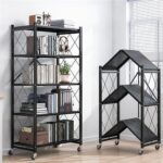 Foldable Organizer, 4 Tier Storage Racks with 4 Swivel Wheels, Multipurpose Freestanding Rack Shelf Storage for Bedroom Kitchen Garage Bathroom Living Room - Image 8