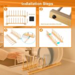 AMERTEER Bamboo Dish Drying Rack, 8-Slot Plate Organizer for Cabinet, (13.7 x 4.7 x 4.1 Inch) Wooden Dish Rack for Kitchen, Cutting Board Holder, Space-Saving Dish Organizer for Plates & Bowls - Image 5