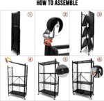 4-Tier Shelf Shelving Storage Unit Industrial Storage Shelf Organizer Foldable Display Rack Kitchen Shelves Bookshelf with Wheels - Image 7