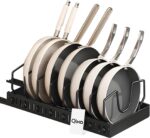 Qixa Expandable Kitchen Dish Rack – Adjustable Cookware Organizer with Retractable Base & Dividers for Pans, Lids, Plates, Cutting Boards, Bakeware, Durable, Easy Assembly for Cabinet or Countertop
