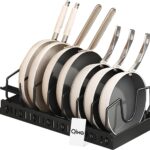Qixa Expandable Kitchen Dish Rack – Adjustable Cookware Organizer with Retractable Base & Dividers for Pans, Lids, Plates, Cutting Boards, Bakeware, Durable, Easy Assembly for Cabinet or Countertop