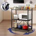 3 Tier Foldable Storage Shelves with Wheels, Metal Collapsible Organization Storage Rack, No Assembly Portable Metal Shelving, Bookshelf for Kitchen, Bedroom, Pantry, Garage, Display - Image 7