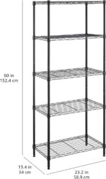 Amazon Basics 5-Shelf Narrow Storage Unit With Height Adjustable Shelves & Levelling Feet, 453 kg Max Weight, Black, 34 cm D x 58.9 cm W x 152.5 cm H, No Wheels - Image 8