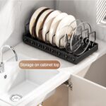 Oasisgalore 42 CM Pots and Pans Organizer, Black Sliding Pull Out Cast Iron Pan Cookware Pot Lid Organizer Rack Kitchen Drawer Organiser with 10 Adjustable Dividers inside Cabinet for Pots - Image 3
