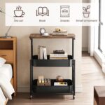 U-HOOME 3 Tier Rolling Cart with Wooden Tabletop,Foldable Metal Storage Trolley Cart Organizer Printer Table Cart,Movable Storage Cart Organizer with Wheels for Kitchen,Office,Bedroom - Image 7