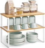 Cabinet Organizer Shelf, Set of 2 Kitchen Cabinet and Counter Shelf Organizer, Kitchen Storage, Spice Rack, Stackable, Expandable, Metal and Engineered Wood, Cloud White and Natural Beige - Image 8