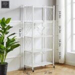 Sulfar 5-Tier Foldable Metal Storage Shelf with Caster Wheels | Heavy-Duty Kitchen & Home Organizer Rack – White (1pc) - Image 2