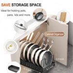 Pots and Pans Organizer, Sliding Pot Lid Holder and Pan Rack in Kitchen, Pull Out Pots and Pans Organizer for Cabinet, for Pot Lid, Bakeware, Dishes, Pots and Pans Storage (Black) - Image 2