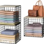 Angju 3-Tier Stackable Closet Organizers and Storage Basket, Shelves with Wood Top, Foldable Clothes Storage Bin/Cube Drawer Organizer for Wardrobe, Space-Saving, Closet Organization