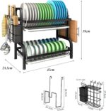 Nyganmelloz 2-Tier Stainless Steel Dish Drying Rack, Dish Drainer with Drip Tray & Utensil Holder, Multifunctional Countertop Organizer with Cup, Cutting-Board, Plate Holder for Kitchen Sink, Black - Image 2