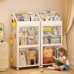Kids Bookshelf, 2 Tier Montessori Bookcase Book Shelf with Wheels & DIY Pegboard, Foldable Storage Cabinet, Magazine Rack Book Storage Rack and Storage for Kids Rooms, Bedroom - Image 6