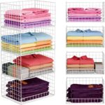 4-Tier Stackable Closet Organizers and Storage Basket, Foldable Closet Shelf Organizer System, Space-Saving Clothes Storage Drawer Organizer for Wardrobe, White
