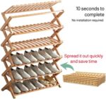 Foldable Bamboo Shoe Rack - 5-Tier Portable Storage Shelf for Bedroom Door No Assembly Required Multi-Functional Space-Saving Design (50cm) - Image 4