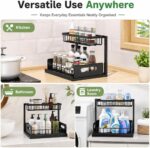 Under Sink Storage Organizer 2 Tier – No Drilling Bathroom Cabinet Shelf, Heavy Duty Metal Rack with Adjustable Feet for Kitchen Counter, Pantry, Laundry Room (Black) - Image 4