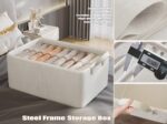 YelaJoy 4 Pcs Closet Clothes Organizer with Handle, Fabric Storage Box with Steel Frame Stackable Shelf Storage Baskets Foldable Fabric Storage Baskets for Organizing Clothes Toys,25L,White - Image 6