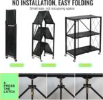 SKY-TOUCH 3-Tier Foldable Storage Shelves, Kitchen Shelf with Caster Wheels, Easy Assembly Shelf Foldable for Living Room Bedroom Kitchen Garage Black - Image 3