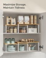 Cabinet Organizer Shelf, Set of 2 Kitchen Cabinet and Counter Shelf Organizer, Kitchen Storage, Spice Rack, Stackable, Expandable, Metal and Engineered Wood, Cloud White and Natural Beige - Image 6