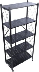 Metal Storage Shelves, Foldable Storage Rack with Wheels Heavy Duty Carbon Steel for Garage Kitchen Home Office (5 Tier) - Image 3