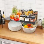 ALMEKAQUZ Freezer Shelf Organizer, Expandable Cabinet Storage Shelf with Rustproof Metal Wire, Adjustable Kitchen Cabinet Organizer Spice Rack for Frige, Pantry, Cupboard, Countertop - Black - Image 2