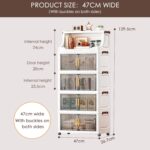 Open Upper Platform Storage Cabinet, 5-Tier Foldable Organizer Box Storage with Lids, Stackable Cabinet with Wheels & Magnetic Doors for Clothes Snacks Toys Book Storage 47*27*130cm (Yellow Handles) - Image 2
