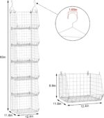6 Tier Closet Hanging Organizer, Separable Hanging Closet Shelves with 4 Hangers & 5 Hooks, Freestanding Wire Storage Baskets for Clothing Sweaters Socks Handbags, Wardrobe Organization (31x30x152cm) - Image 3