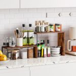 Kitchen Countertop Organizer, Spice Rack Cabinet Organizer Shelf Stackable Counter Corner Shelves Organization and Storage for Pantry, Counter top, Coffee Station Wood Rustic Brown - Image 3