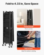 VEVOR 3-Tier Foldable Storage Shelf, 30W x 13D x 36H Inch Folding Metal Rack Shelving Unit, Heavy Duty No Assembly Organizer Shelf with 5 Wheels & 4 Hooks for Pantry, Kitchen, Garage, Basement, Black - Image 7