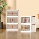 SKY-TOUCH 5 Layer Collapsible Storage Bins, Stackable Plastic Storage Cabinet with Wheels, Dual Opening Storage Box with Magnetic Doors for Home, Living Room, Office, Closet, 60x36x176cm, White - Image 2