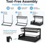 Under Sink Storage Organizer 2 Tier – No Drilling Bathroom Cabinet Shelf, Heavy Duty Metal Rack with Adjustable Feet for Kitchen Counter, Pantry, Laundry Room (Black) - Image 5