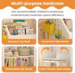 Kids Bookshelf, 2 Tier Montessori Bookcase Book Shelf with Wheels & DIY Pegboard, Foldable Storage Cabinet, Magazine Rack Book Storage Rack and Storage for Kids Rooms, Bedroom - Image 4