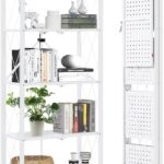 DEANIC 5-Shelf Folding Bookcase with Wheels, Heavy Duty Storage Shelves, Freestanding Metal Wire Shelving Unit for Living Room, Office, Kitchen, Basement, Pantry (White)