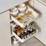 U-HOOME Pull Out Cabinet Drawer Organizer Fixed with Adhesive,Slide Out Drawer Pantry Storage Shelves,Kitchen Spice Rack Under Cabinet Storage Fits Spices,Sauces,Cans (Spice rack-40cm)
