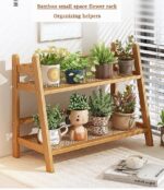 Kitchen Table Spice Rack, Household 2 Tier Mug Storage, Cabinet Coffee Cup, Mug Asphalt Shelf, Simple Bamboo Flower Holder Bookshelf (Wood Colour, Large) - Image 4