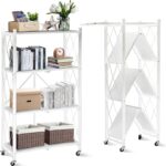 SKY-TOUCH Foldable Storage Organizer 4 Tier, Storage Shelves Kitchen Cabinet Storage Rack, Shelf Storage Multipurpose Rack for Living Room Bedroom Kitchen Garage White