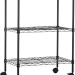 Amazon Basics 3-Shelf Narrow Storage Unit On Wheels With Height Adjustable Shelves and Levelling Feet, 340 kg Max Weight, Black, 34 cm D x 58.9 cm W x 83.2 cm H