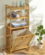 JOMILA Bamboo Laundry Hamper Basket with Lid Bag Storage Dirty Clothes Tilt Out Baskets Section with Handles 2/3-Tier Shelves Organizer Hampers for Bedroom Bathroom Living Room (Style C) - Image 6