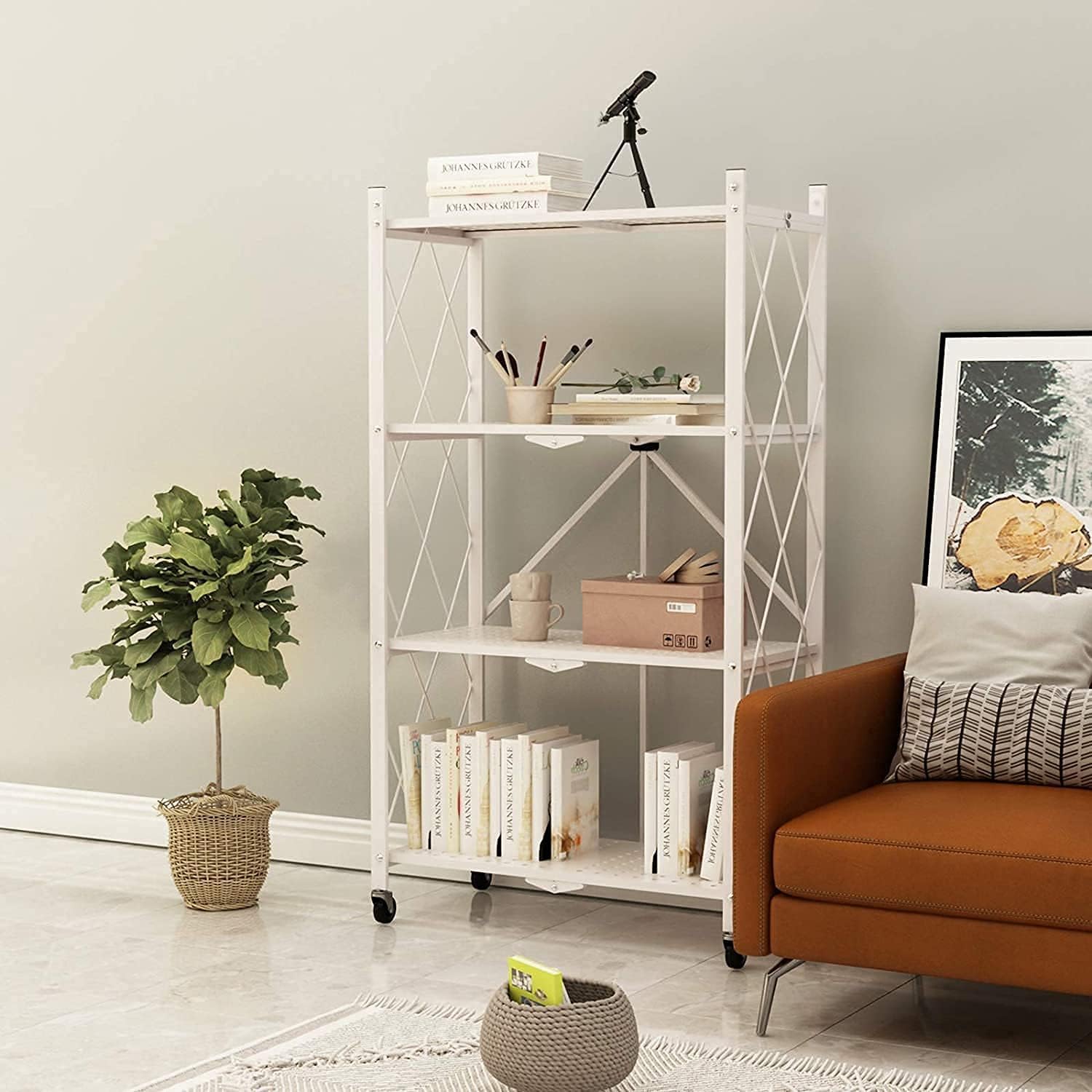71ZjZfcChRS._AC_SL1500_.jpg 4-Tier Shelf Organizer Foldable Bookcase Ladder Shelf Storage Rack - Image 1