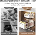 2 Pack Foldable Extendable Closet Organiser, Extendable Cupboard Organiser, Extendable Drawer Shelf Storage for Organizing Kitchen Cabinets (White, 2 Large) - Image 3