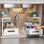 Under Sink Organizer, 2 Pack Pull Out Under Cabinet Storage, 2-Tier Metal Slide Out Sink Organizer for Kitchen & Bathroom, Height Adjustable, Easy Installation