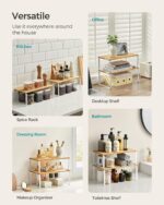 Cabinet Organizer Shelf, Set of 2 Kitchen Cabinet and Counter Shelf Organizer, Kitchen Storage, Spice Rack, Stackable, Expandable, Metal and Engineered Wood, Cloud White and Natural Beige - Image 4
