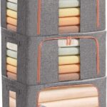 THMINS 100L Clothes Storage Bag,3 Pack Foldable Steel Frame Closet Organizers Storage Containers,Large Storage Bins for Comforters, Blankets, Bedding,Toys, Books,Foldable with Sturdy Zipper
